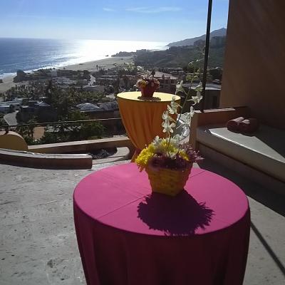 Mexican Coctel Tables With Basket Flowers And White Dendrobium 2